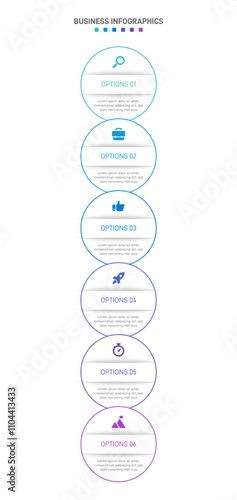 Vertical progress bar featuring 6 arrow-shaped elements, symbolizing the six stages of business strategy and progression. Clean timeline infographic design template. Vector for mobile presentation.