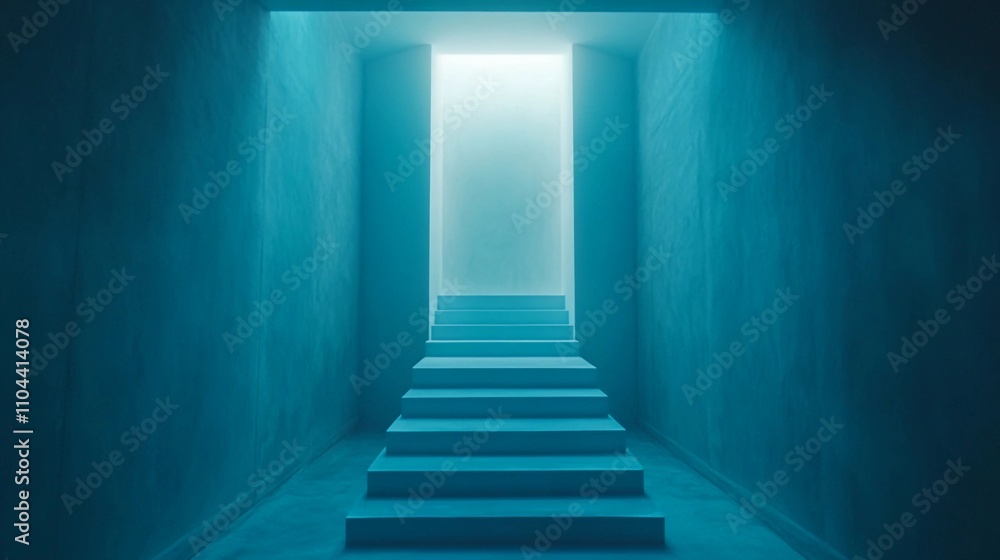 Light-filled stairway leads to an unknown destination in a modern architectural space Light-filled stairway leads to an unknown destination in a modern architectural space