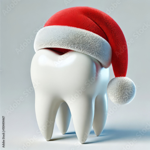 Tooth Wearing Santa Hat. White Background. photo