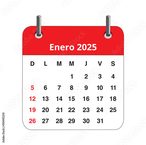Enero 2025 calendar page isolated on a white background (trad. january)