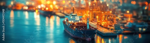 Wallpaper Mural Cargo ship unloading at busy port maritime industry night scene urban environment wide-angle view global trade impact Torontodigital.ca