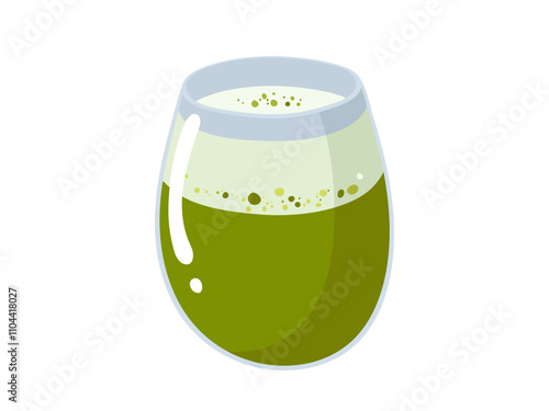 Green matcha tea Glass. Matcha latte healthy drink. Traditional japanese beverage. Matcha cup with whipped vector green tea. Japanese tea culture. Hand drawn vector colored trendy illustration