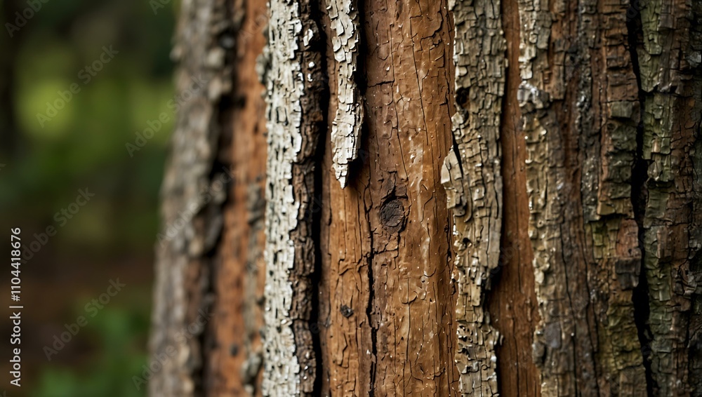 Fototapeta premium Close-up of a tree trunk with peeling, weathered bark.