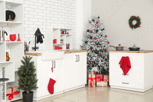 Modern white kitchen interi...