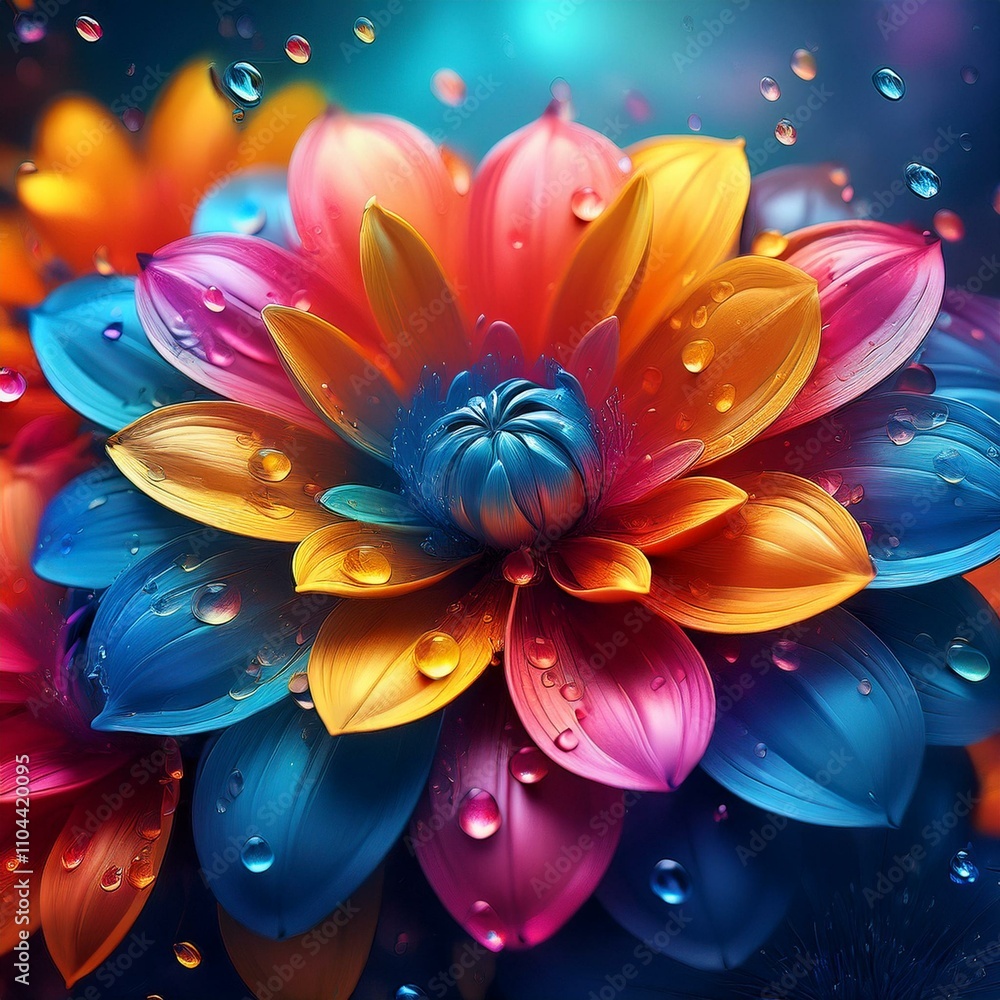 Fototapeta premium concept of a beautiful colorful flowers with petals and rain drops