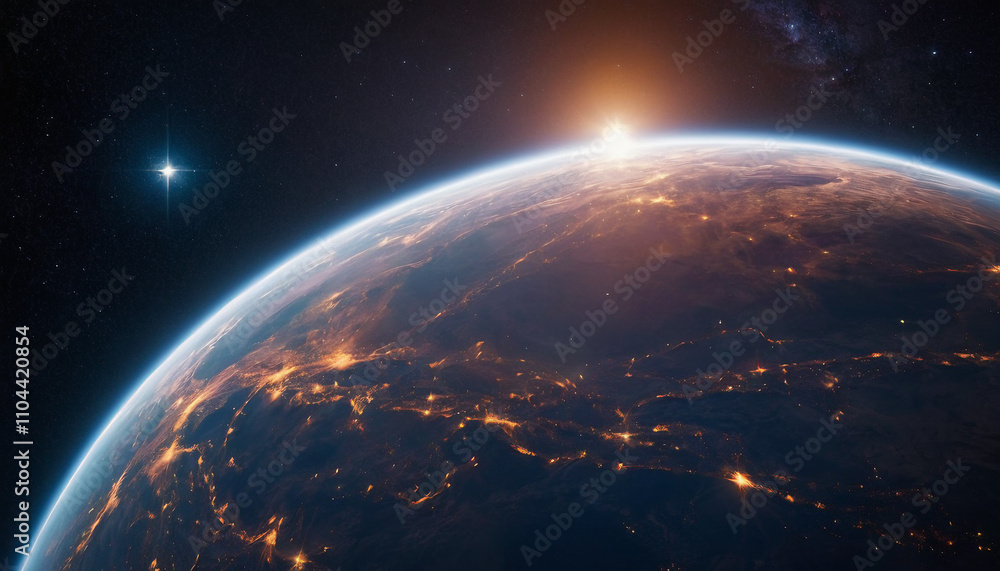 Obraz premium Earth's Horizon Illuminated by a Glowing Sunrise in Space