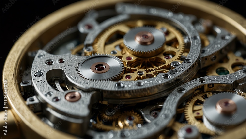 Close-up of an intricate watch movement. Close-up of an intricate watch movement.