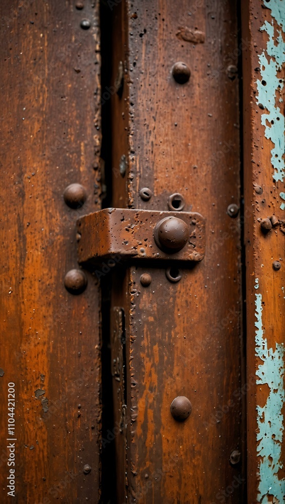Fototapeta premium Close-up of an old, rusty metal door hinge.