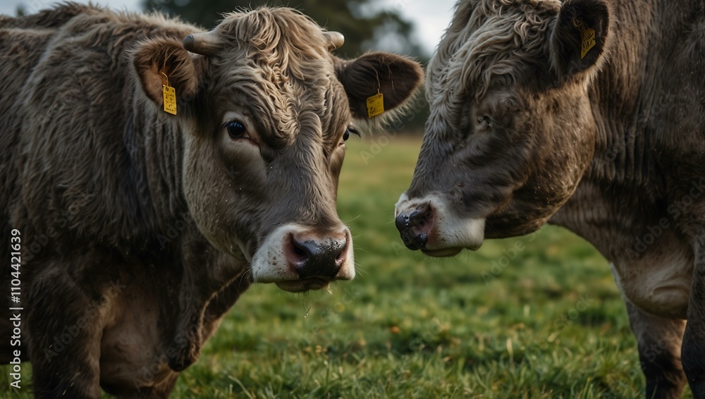 Fototapeta premium Close-up of Angus and Murray Grey cows grazing.