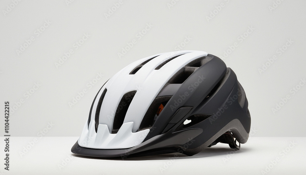 black and white bicycle helmet displayed against a neutral background black and white bicycle helmet displayed against a neutral background