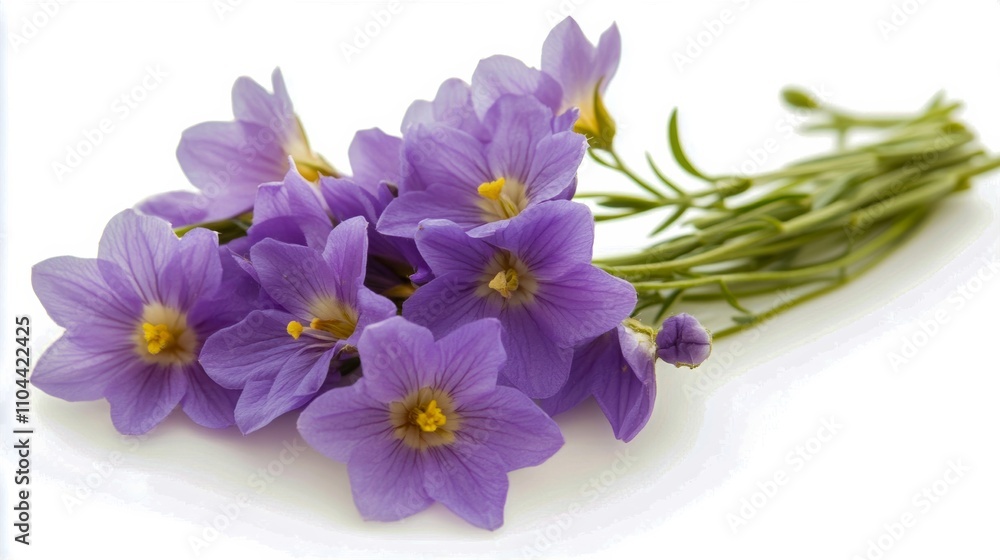 Obraz premium A cluster of purple flowers rests under gentle natural light.