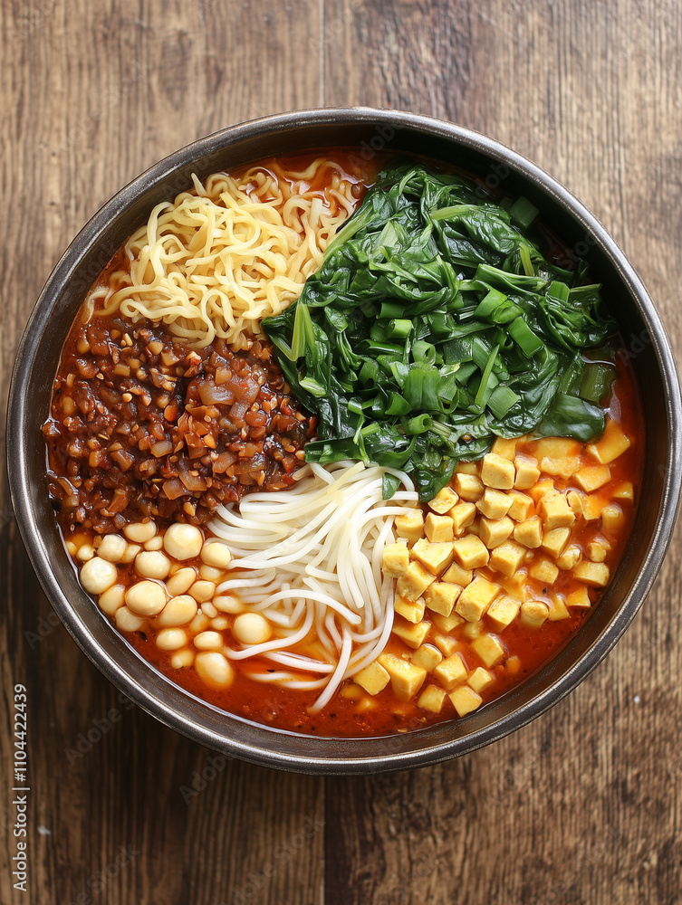 Steaming Bowl of Liuzhou Luosifen, Topview Steaming Bowl of Liuzhou Luosifen, Topview