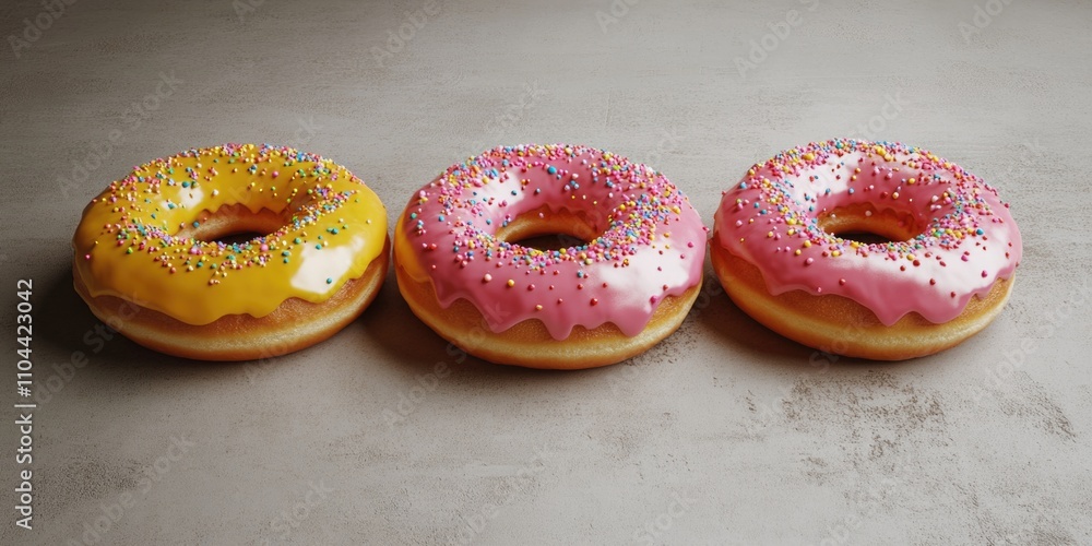 A set of twelve donuts featuring various glazes and toppings, arranged in a visually appealing manner. A set of twelve donuts featuring various glazes and toppings, arranged in a visually appealing manner.