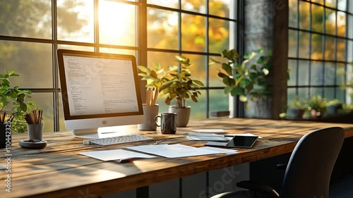 Autumn Workspace: Cozy Home Office with iMac and Plants