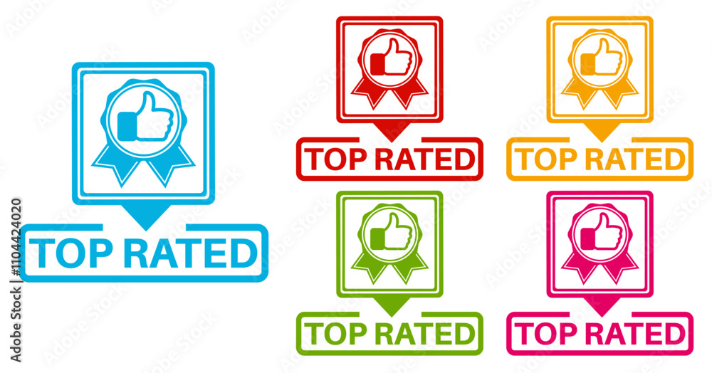 Set collections top rated trendy colorful icon sign. best choice symbol certified badge labels design template Vector illustration Set collections top rated trendy colorful icon sign. best choice symbol certified badge labels design template Vector illustration