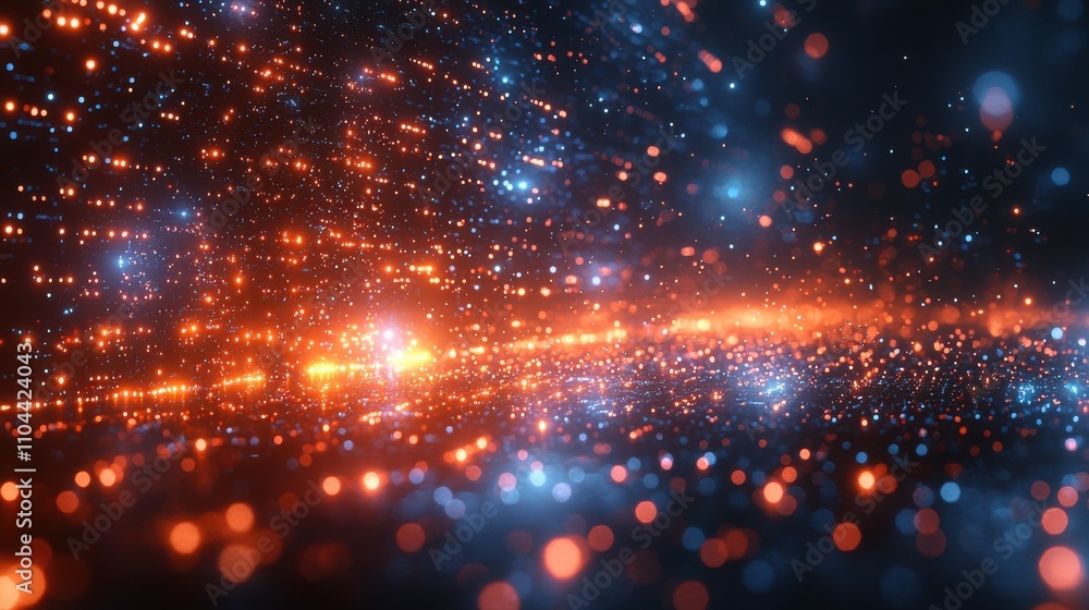 A stunning visual displaying an abstract concept of colorful light particles brilliantly illuminated in an intricate pattern against a dark backdrop. A stunning visual displaying an abstract concept of colorful light particles brilliantly illuminated in an intricate pattern against a dark backdrop.