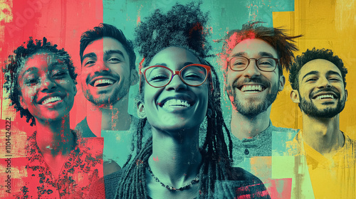 diversity and equality concept, different faces with diversity,  collage depicting multiple faces.