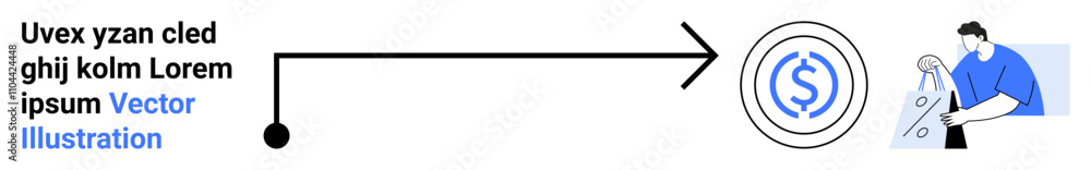 Black arrow progressing towards dollar sign with a person calculating. Ideal for financial planning, business strategy, revenue growth, investment advice, economic development, budgeting tips, cost Black arrow progressing towards dollar sign with a person calculating. Ideal for financial planning, business strategy, revenue growth, investment advice, economic development, budgeting tips, cost