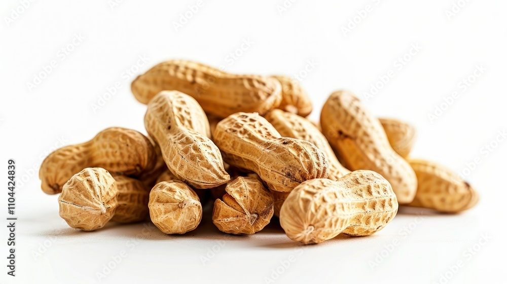 photograph of Educational photo of peanuts highlighting the allicin content. Isolated on white Shown benefits for immune and heart health Studio lighting wide angle lens photograph of Educational photo of peanuts highlighting the allicin content. Isolated on white Shown benefits for immune and heart health Studio lighting wide angle lens
