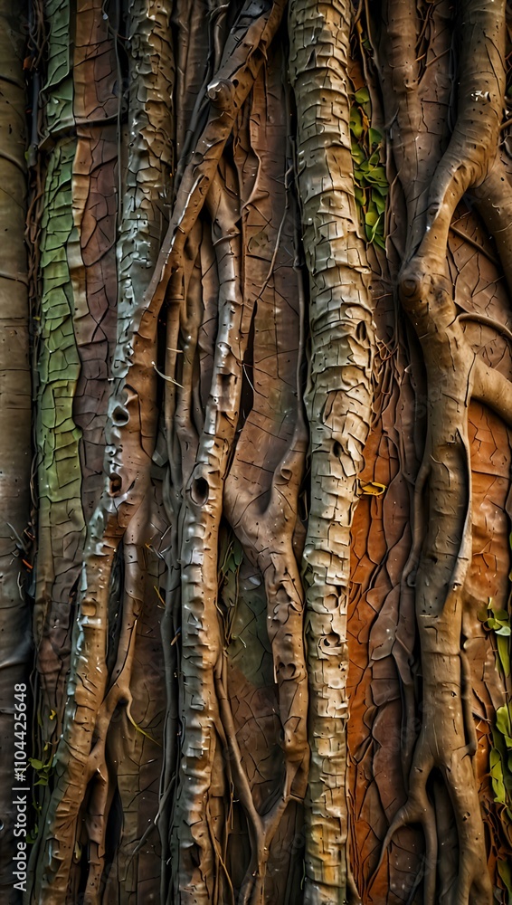 Close-up of detailed banyan tree bark texture. Close-up of detailed banyan tree bark texture.