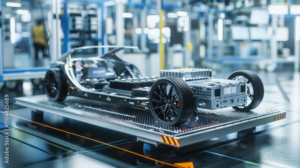 Fototapeta premium Electric car research and development with ev car