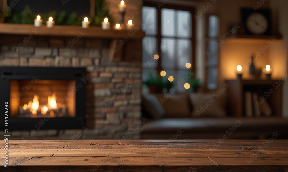 Cozy Living Room with Fireplace and Soft Candlelight for Warm Atmosphere Cozy Living Room with Fireplace and Soft Candlelight for Warm Atmosphere