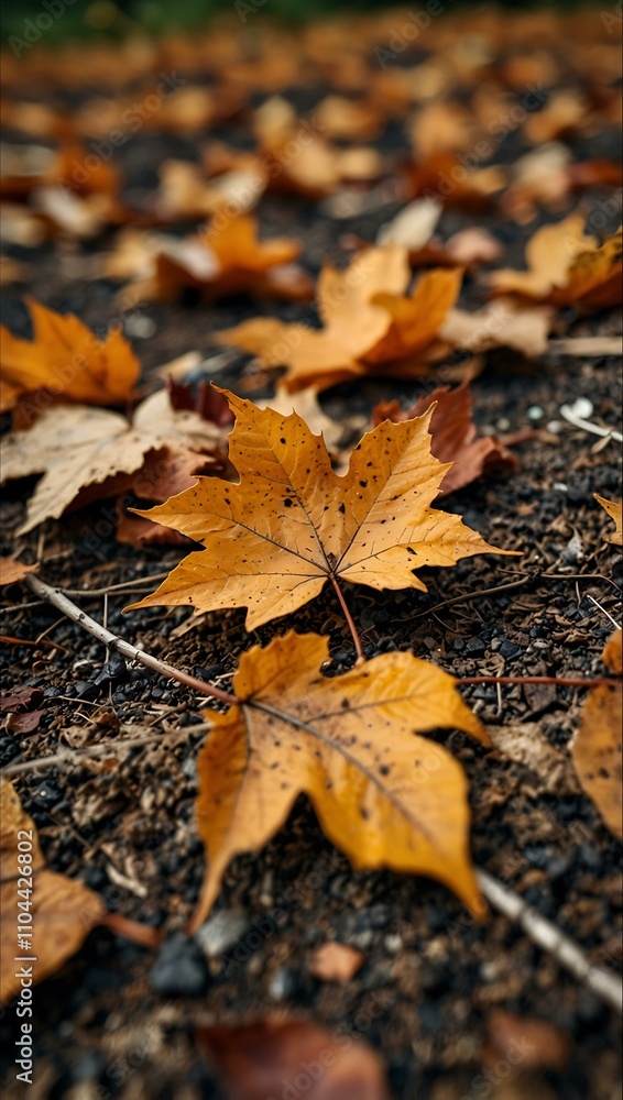 Close-up of fallen autumn leaves on the ground. Close-up of fallen autumn leaves on the ground.