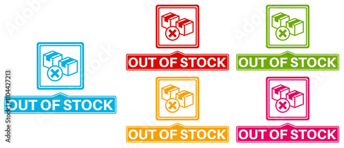 vector set out of stock icon sign. sold out symbol labels sticker template design illustration		