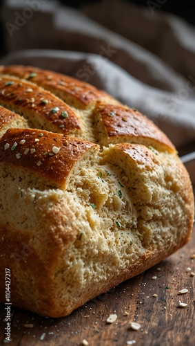 Close-up of fluffy wheat-flour khameer bread. photo