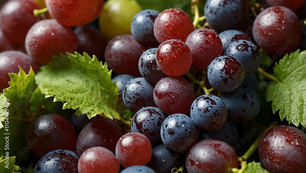 Close-up of fresh grapes with leaves for food design. Close-up of fresh grapes with leaves for food design.