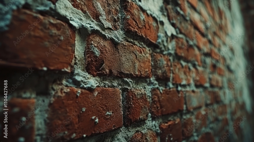 Close up view of a weathered red brick wall highlighting unique textures and historical charm Close up view of a weathered red brick wall highlighting unique textures and historical charm