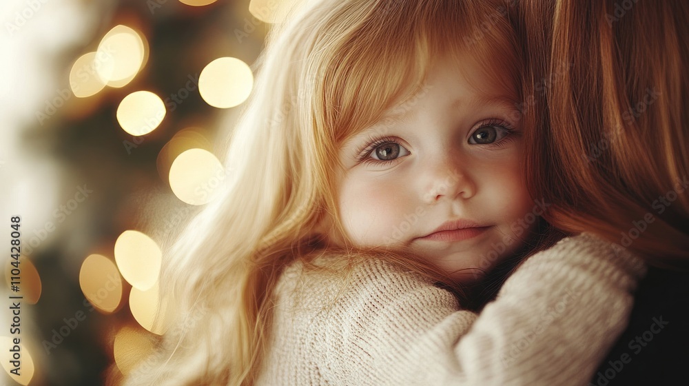 A child hugs a parent closely, enjoying a warm and loving moment during the festive season A child hugs a parent closely, enjoying a warm and loving moment during the festive season