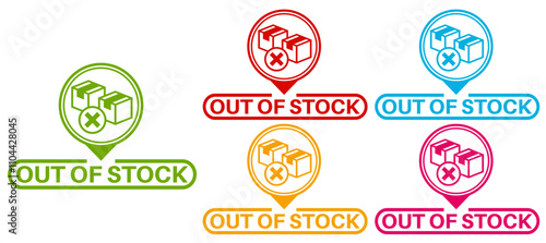 Set collections trendy colorful out of stock icon sign. social media product not available labels design template Vector illustration