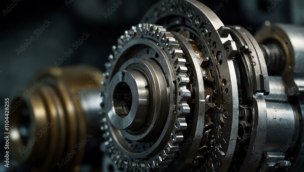 Close-up of gears in a transmission. Close-up of gears in a transmission.