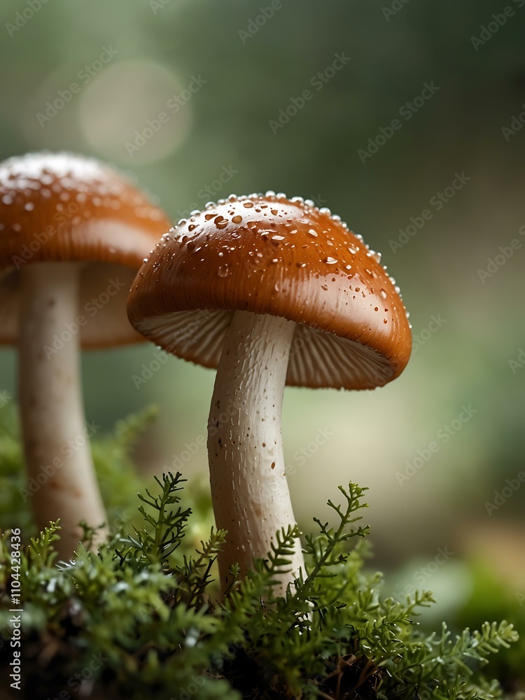 Close-up of glossy mushrooms against a soft abstract background. Close-up of glossy mushrooms against a soft abstract background.