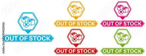 Set collections trendy colorful out of stock icon sign. social media product not available labels design template Vector illustration