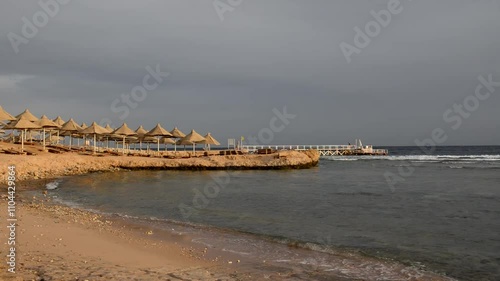 Beach at the luxury hotel during sunrise, Hurghada, Egypt