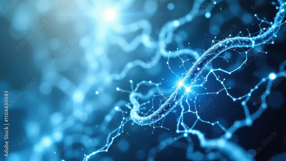 Semaglutide molecule with electrical discharge effect on a blue background. Semaglutide molecule with electrical discharge effect on a blue background.