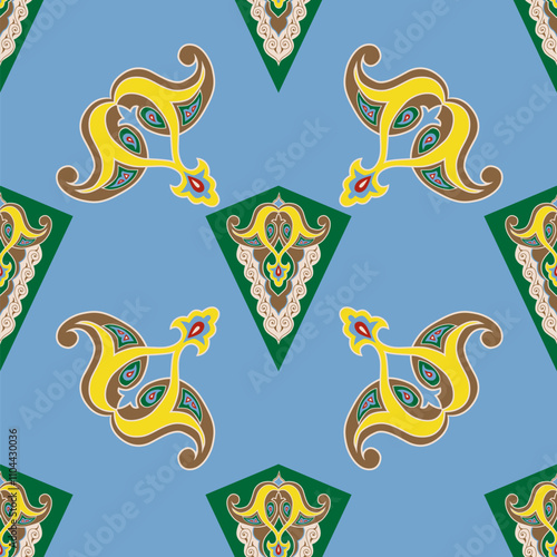 Geometric Seamless Pattern Arabesque. Decorative Asian Folk Seamless Pattern. Ethnic Ornament, Kyrgyz, Kazakhs, Bashkirs, Tatars, Yakut Mongols