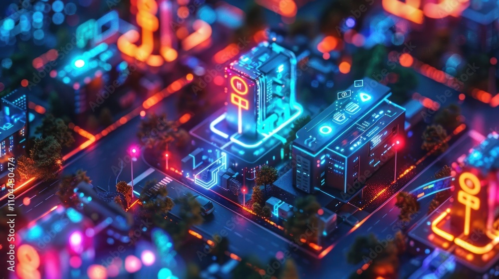 Futuristic neon cityscape with vibrant architectural structures and technological elements Vibrant colorful and illuminated digital fantasy landscape with skyscrapers grids circuits Futuristic neon cityscape with vibrant architectural structures and technological elements Vibrant colorful and illuminated digital fantasy landscape with skyscrapers grids circuits