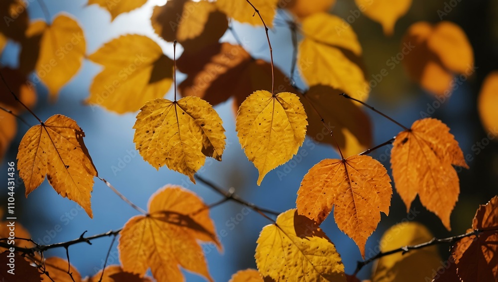 Close-up of orange autumn leaves in a sunlit park. Close-up of orange autumn leaves in a sunlit park.