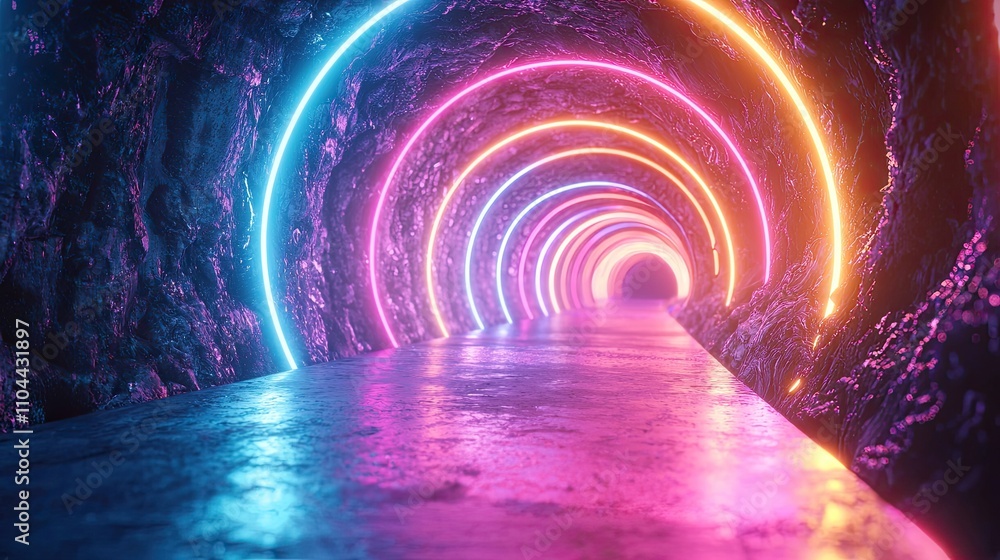 3d render, abstract geometric neon background, wide panorama with ultraviolet glowing lines 3d render, abstract geometric neon background, wide panorama with ultraviolet glowing lines