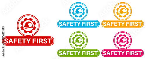 set banner safety first icon sign. use safety equipment symbol labels template construction sign design vector illustration
