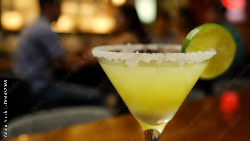 Frosty Margarita Cocktail in a Vibrant Bar Frosty Margarita Cocktail in a Vibrant Bar