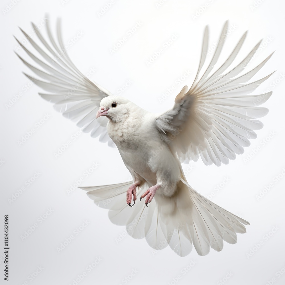 A graceful white dove flying with its wings spread wide, symbolizing peace and freedom. A graceful white dove flying with its wings spread wide, symbolizing peace and freedom.