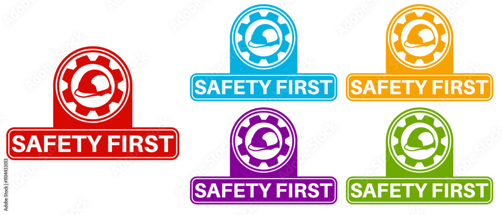 set vector safety first icon sign. warning symbol safety works labels sticker template design illustration set vector safety first icon sign. warning symbol safety works labels sticker template design illustration
