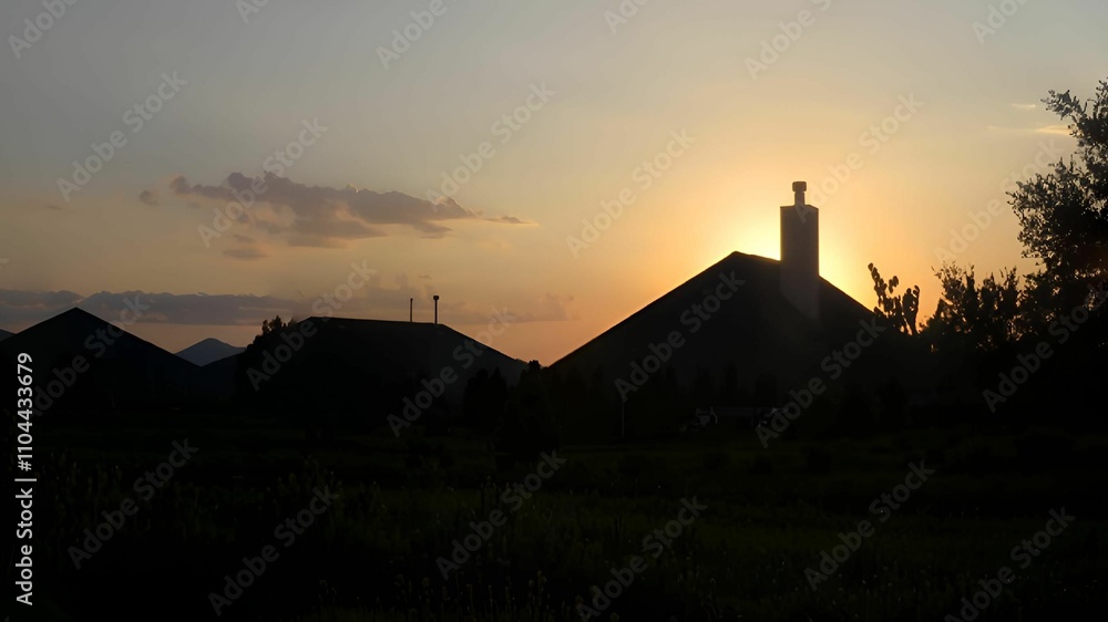 Buildings silhouetted at sunset Buildings silhouetted at sunset