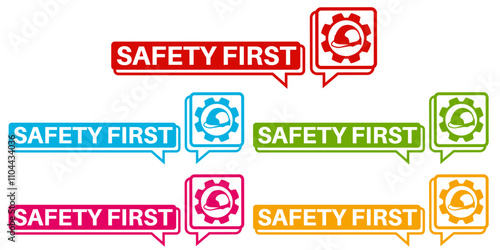 Set collections trendy colorful safety first icon sign.  Work Safety labels design template Vector illustration
