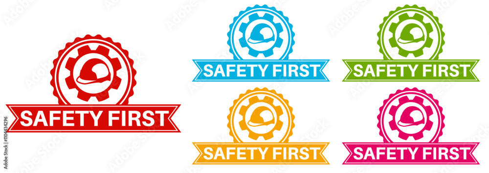 Set collections trendy colorful safety first icon sign. Work Safety labels design template Vector illustration Set collections trendy colorful safety first icon sign. Work Safety labels design template Vector illustration