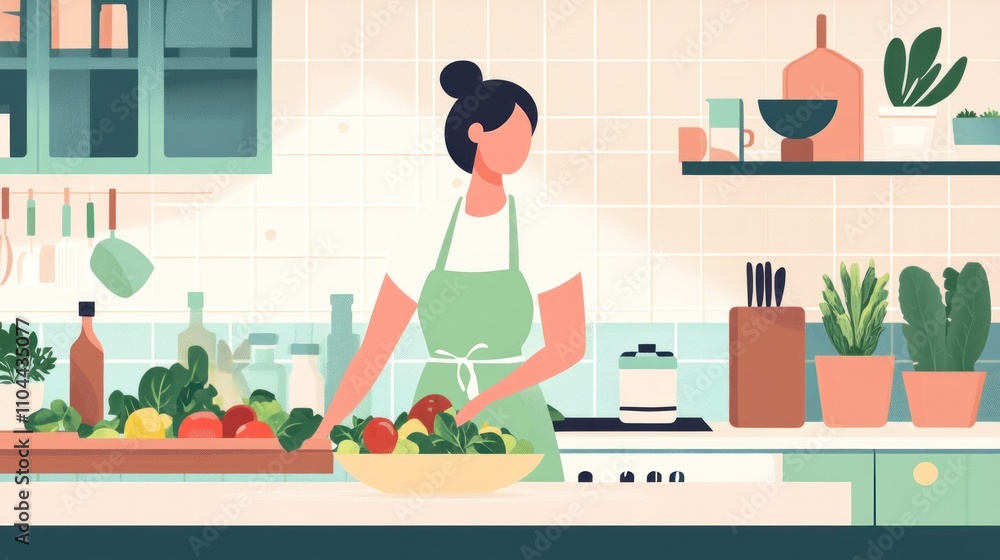 Woman preparing fresh vegetables in a kitchen. Woman preparing fresh vegetables in a kitchen.